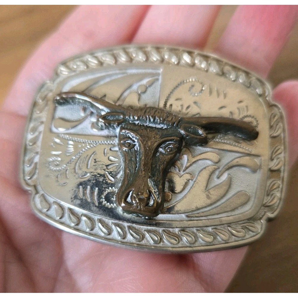 Western Silvertone Longhorn Bull Head Belt Buckle Cowboy/Cowgirl For 1" Strap